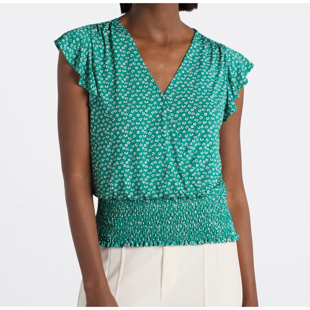 GILLI Natayna Surplice Smocked Waist Knit Top SIZE M